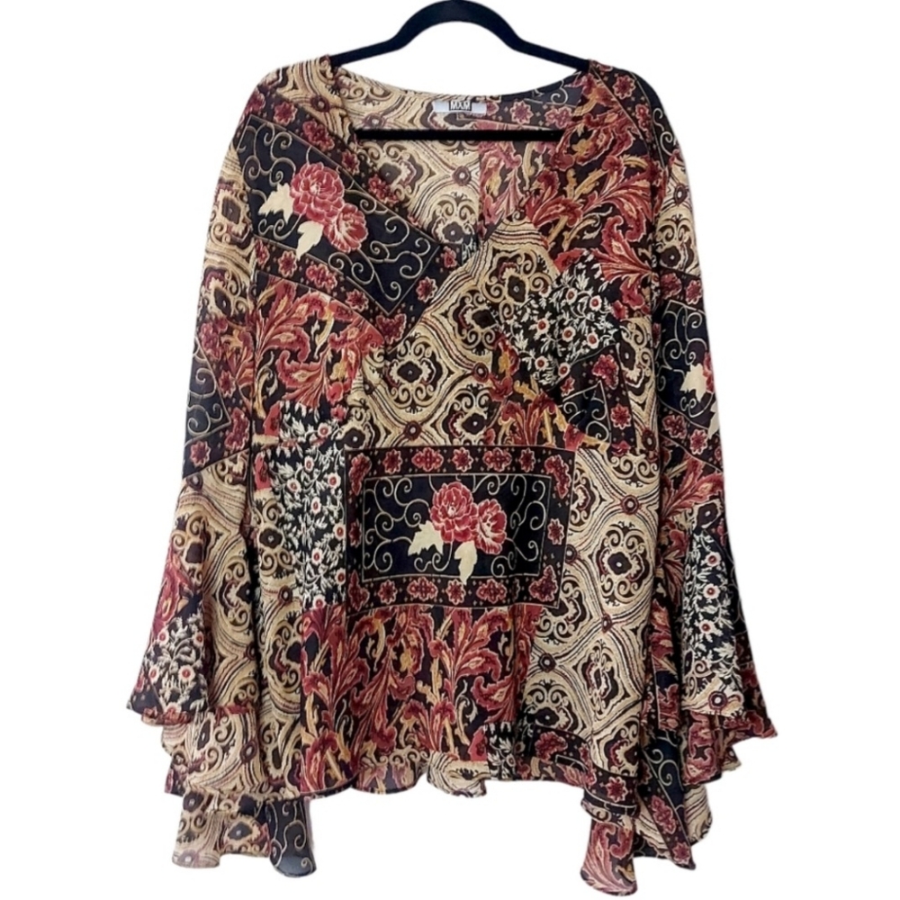 Vintage Paisley Print Floral Blouse Bellsleeves - Picture 3 of 5